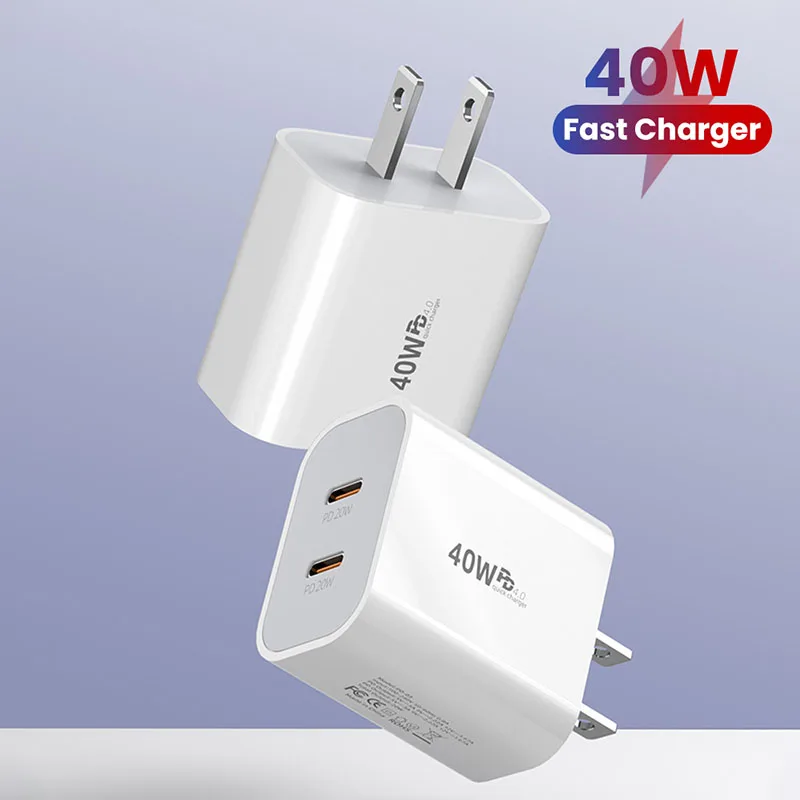 40W Dual Port Type C PD Fast Charger with USB-C to USB-C Cable