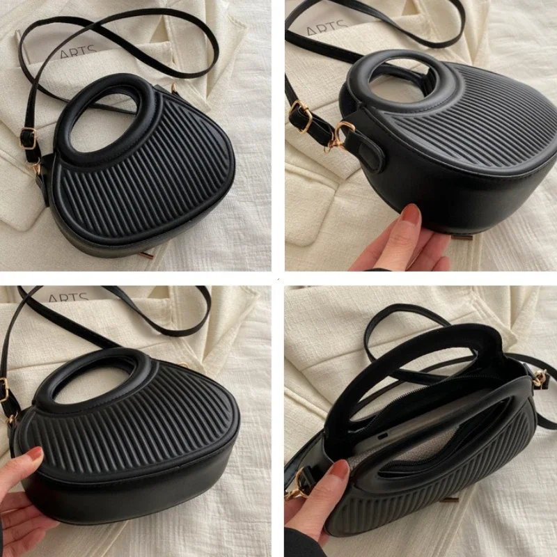 Chic Stripe Design Women's Shoulder Bag Fashion Elegant Round Handbags 2026 Trend Classic Commuting Crossbody Bags for Women