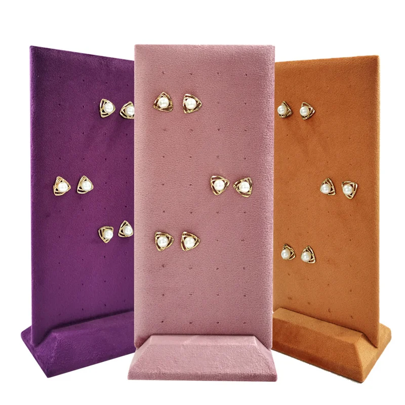 40-Hole Velvet Jewelry Display Stand - Detachable Earring & Pendant Organizer with Wooden Base, Multi-Color for Boutique