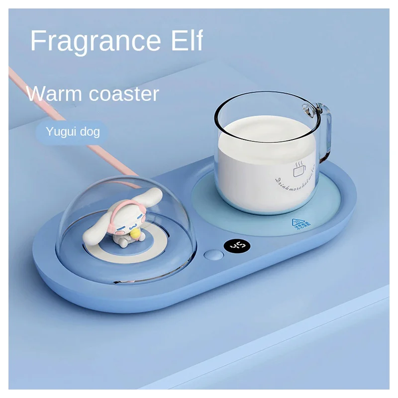 

Anime Cartoon Sanrioed Cinnamoroll Glass 55 ° Thermostatic Cup Kawaii Heated Milk Coaster Cute Adjustable Temperature Coaster