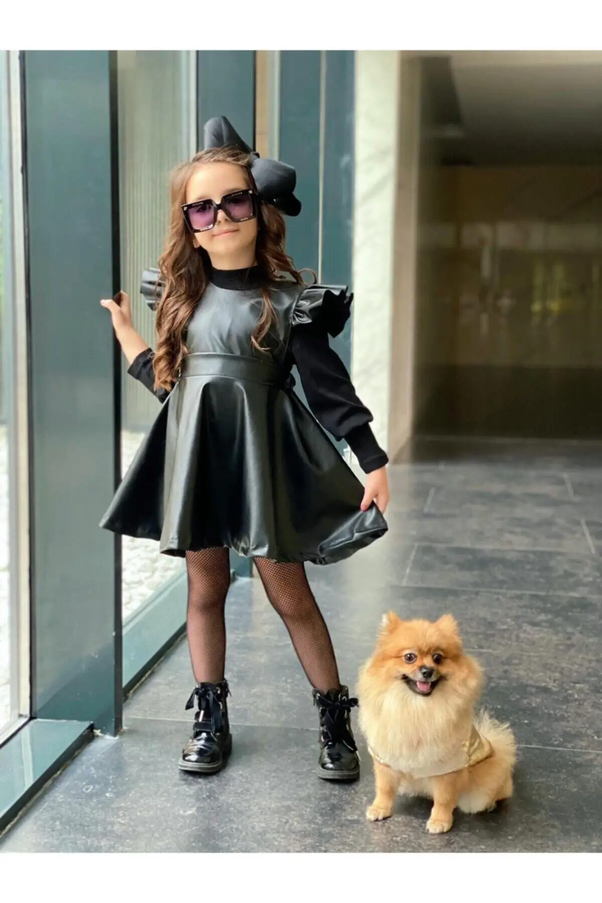 

Leather Dress New Year Knitwear Artificial Trend Black Clothing