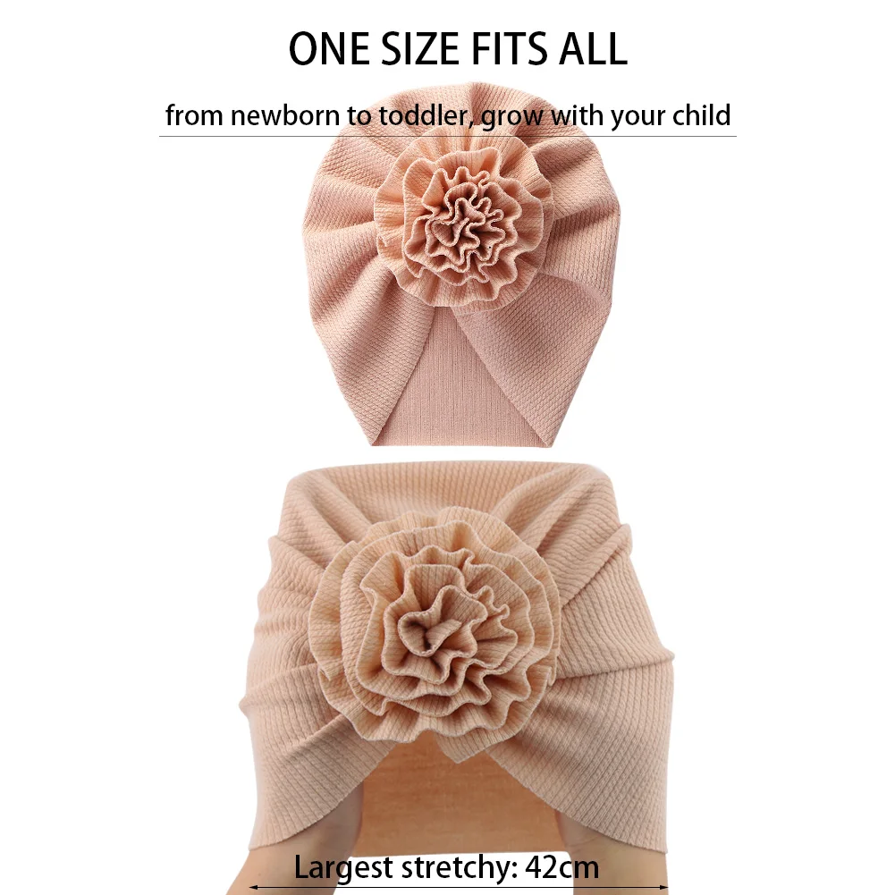 Big Blossom Flower Ribbed Turban Baby Hats Topknot Cotton Cap Toddler Boy Girl Headwraps Bonnet Newborn Beanies Kids Accessories 4