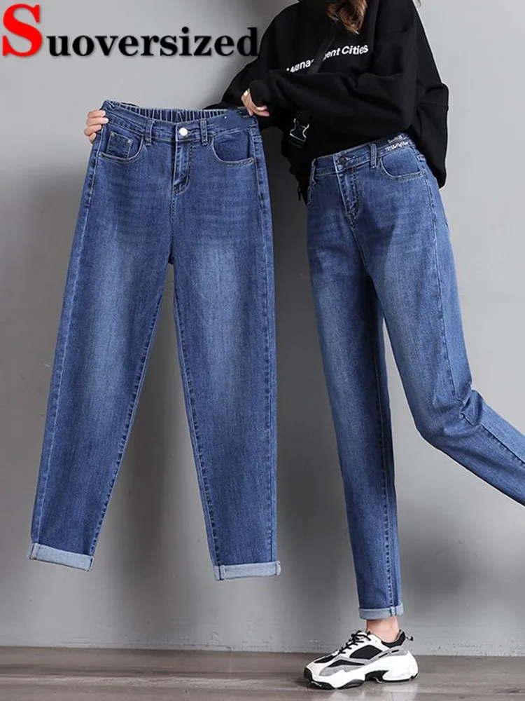 

Jeans Elastic High Waist Baggy Harem Pants Blue Vintage Oversize 5xl Vaqueros Pantalones Women korean Ankle-length Denim Broek