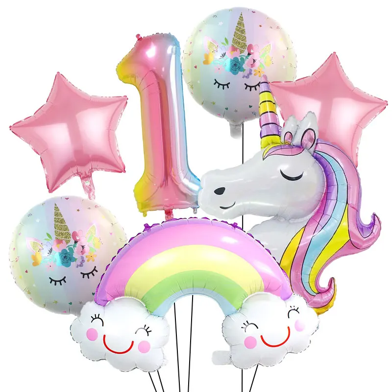 Regenbogen-Einhorn Geburtstagsdekoration Tischgeschirr Becher Teller Servietten Einhorn-Ballon-Set Hintergrundbanner Geschenktüten Mädchen-Party-Zubehör – Detail 28