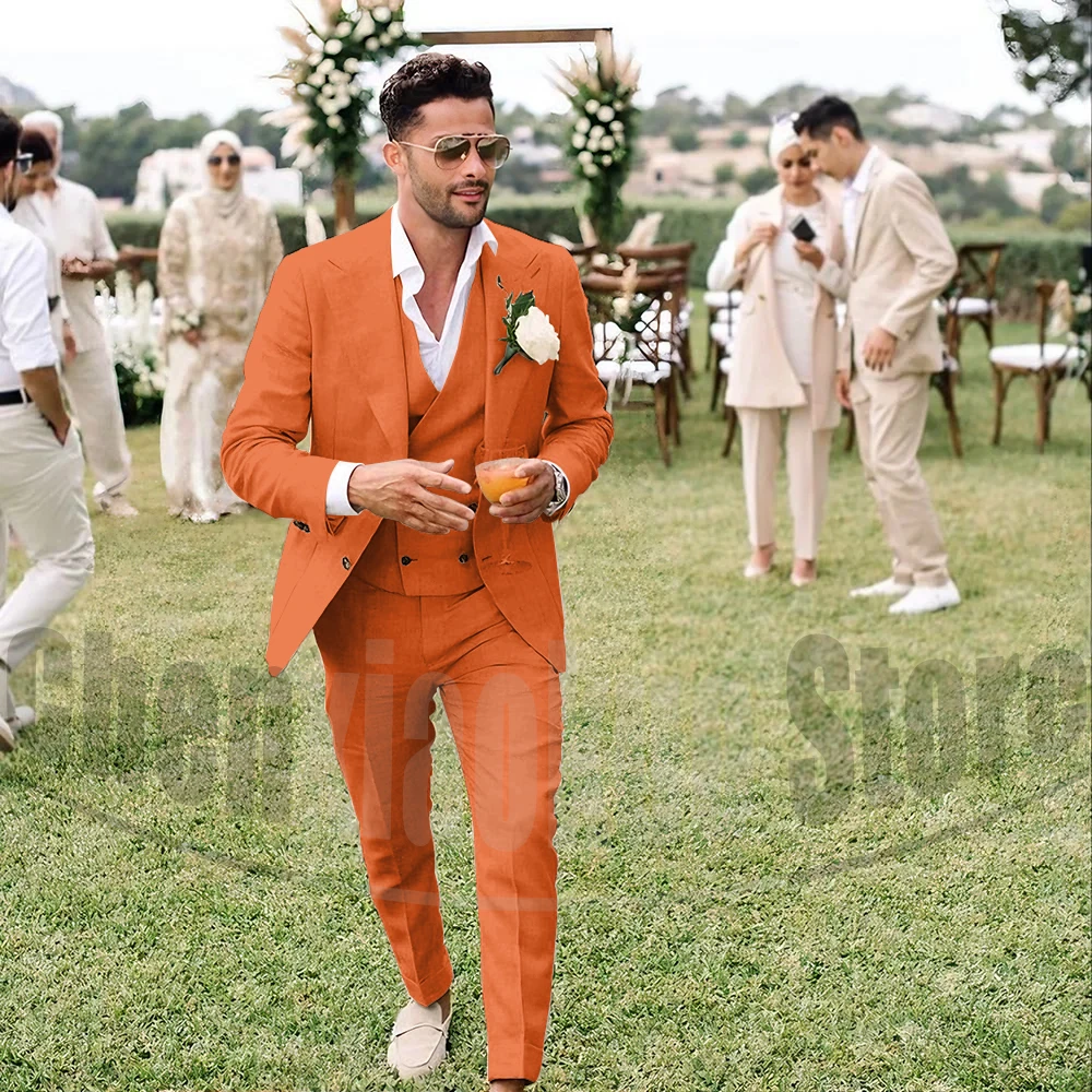 Abiti Da Uomo In Lino Da Matrimonio 2 Pezzi Lago Blu Pisello Verde Champagne Tinta Unita Abiti Estivi Vestibilita Su Misura Senza Bottoni 2023 P9590050