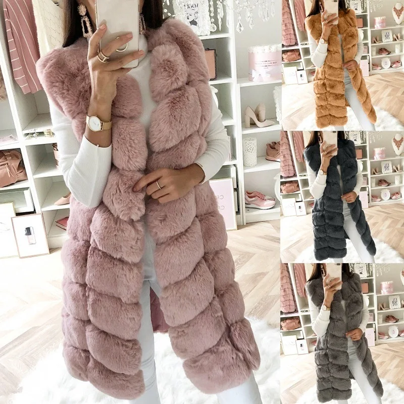 

Autumn and Winter New Product Fur Artificial Fur Long Vest Cotton Coat Thickened Long Plush Vest