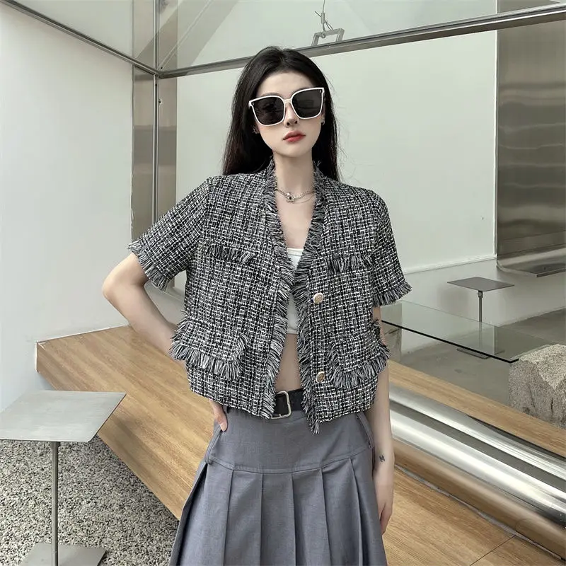 

Tassel Woven Fragrant Style Short Jacket Women's Summer Thin Temperament Short Sleeved Jackets
