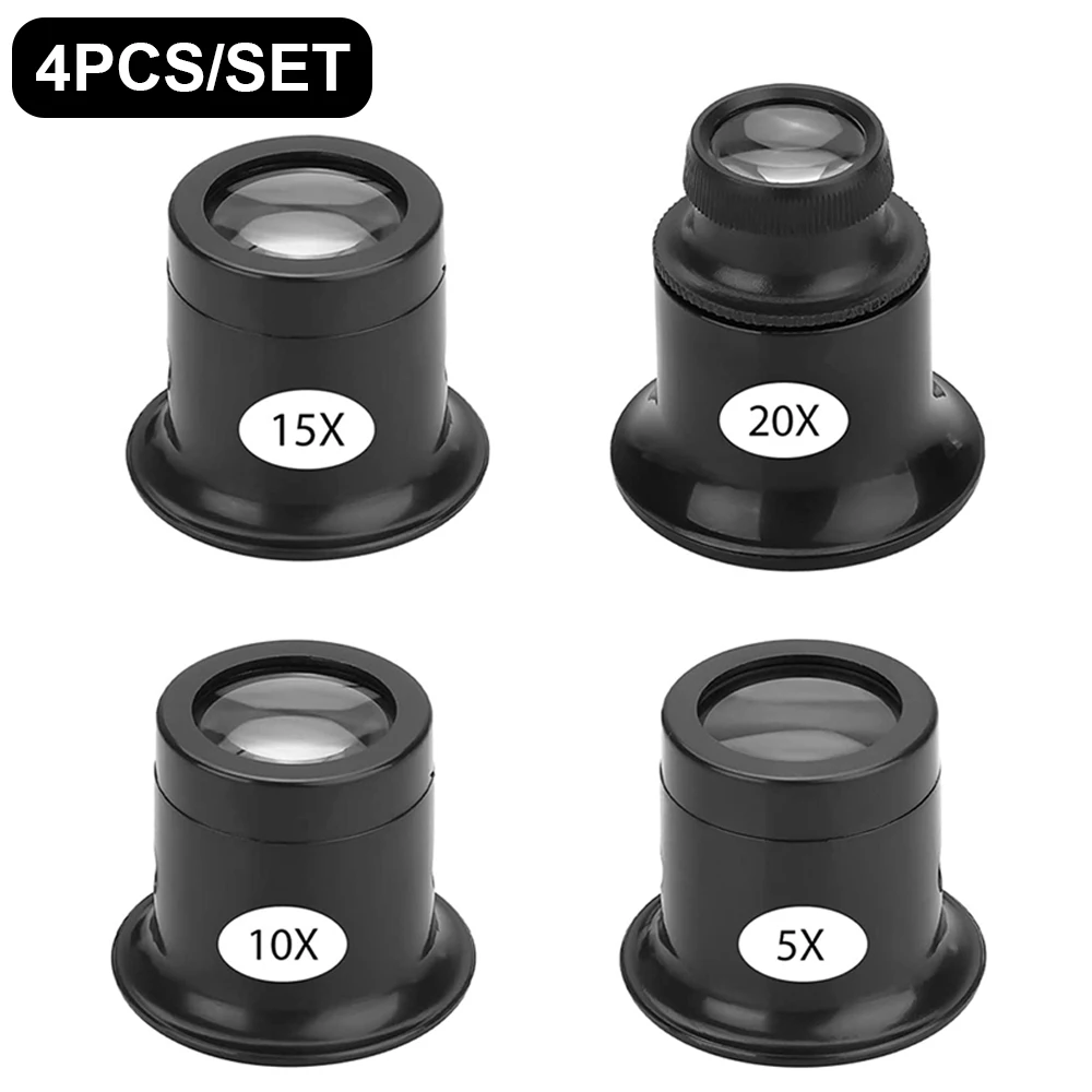 4pcs/set Eye Loupe Magnifiers 5x/10/15x/20x Watch Repair Tool Kit