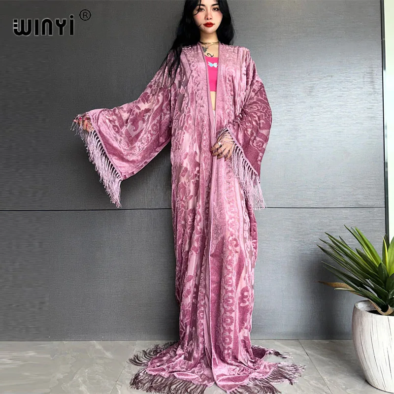 

WINYI new Middle East Coat Fashion Bat Sleeve kimono maxi Robes Streetwear Open Abaya Perspective elegant dress beach cover up
