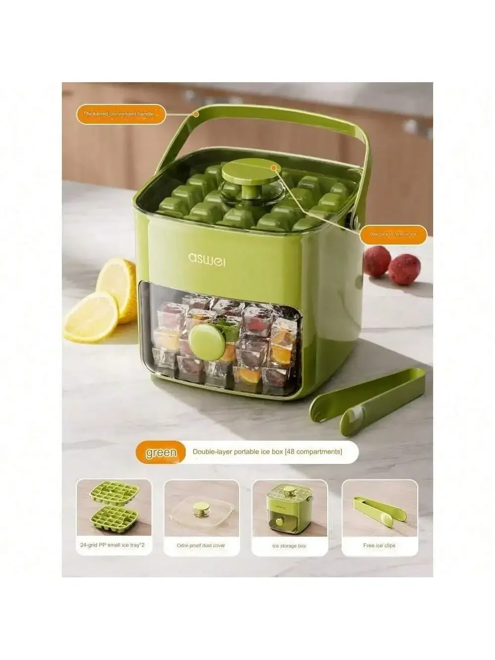 1pc Large Ice Cube Maker with Storage Bucket-Food-Grade Plastic, Easy Press Design for Perfect Sphere Ice Cubes