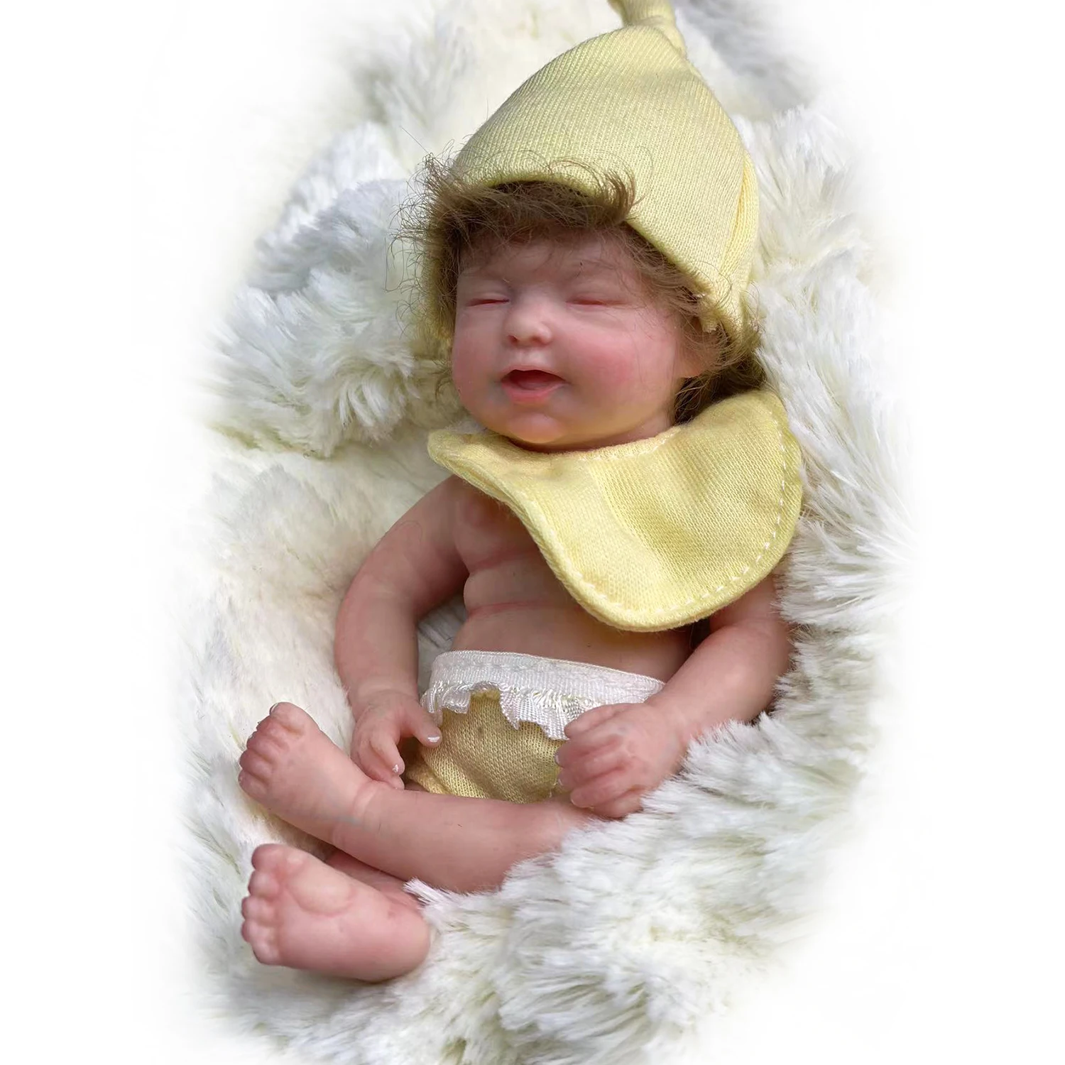 

ACESTAR 5 - 6 Inch 15CM Mini Reborn Baby Dolls Full Silicone Squishy Realistic Cute Girl with Hand-rooted Hair # G622C