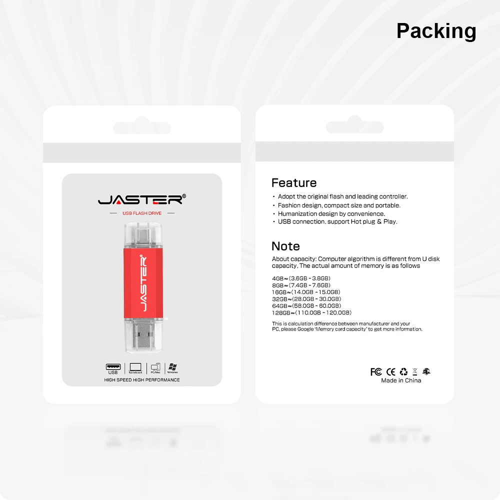 JASTER USB FLASH DRIVE OTG Type C, USB 3.0 512GB 256GB 128GB 64GB 32GB 16GB 8GB - Image 6