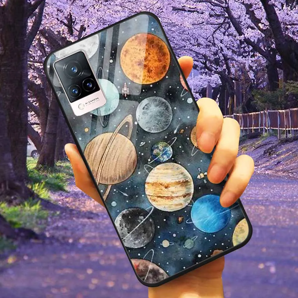 Luxury Protective Soft Bumper Hard Back Phone Case with Tempered Glass
