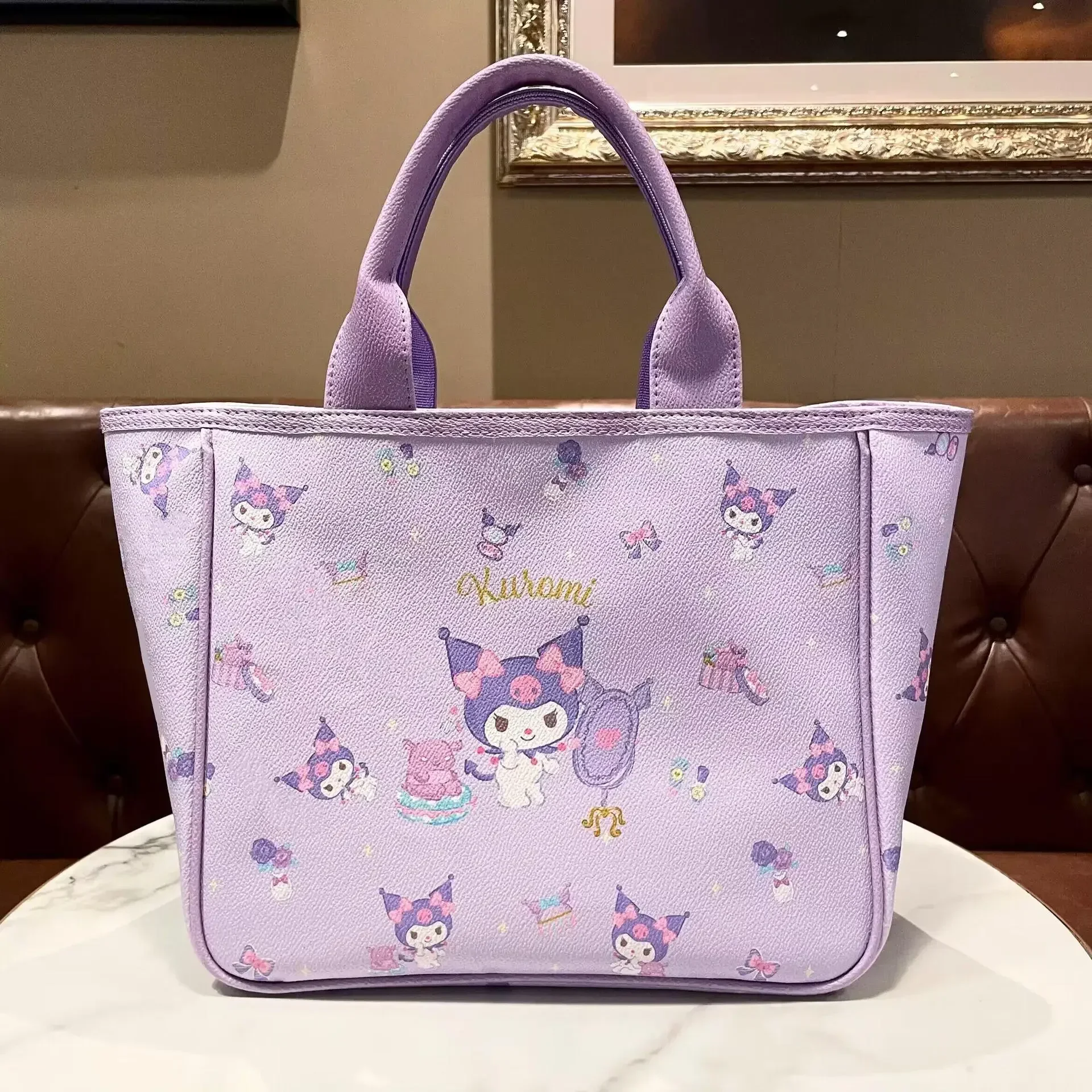 MINISO - Sanrio Kuromi Girls Tote bag Hello Kitty Teens Faux PU Leather Cosplay Tote Handbag