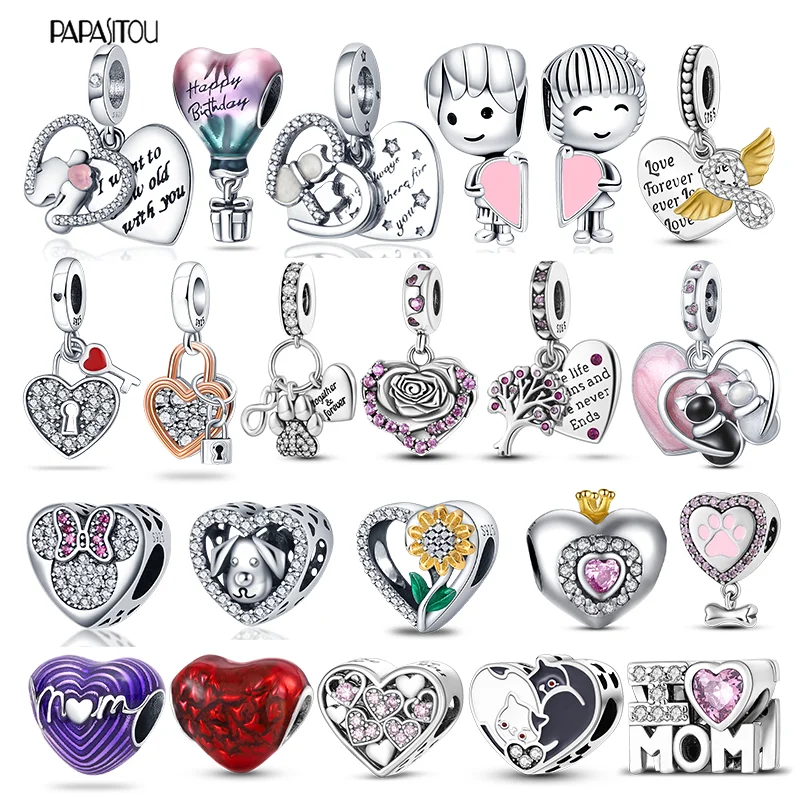 Подвески-бусины в форме сердца и розы