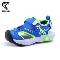 EXDINO Dinosaur LED Flashing Summer Sandals 6Y Boys Children Cut-Outs Closed Toe Fashion Little Kids Beach Shoes Anti-Slip 1