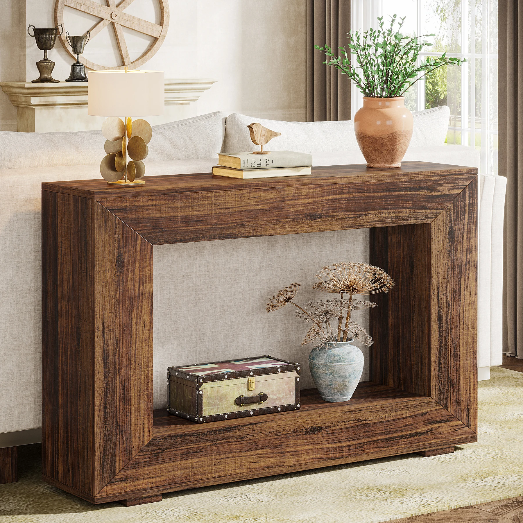 Tribesigns Farmhouse Console Table, 47 Inches Entryway Console Table with Storage, Industrial Hallway Accent Table
