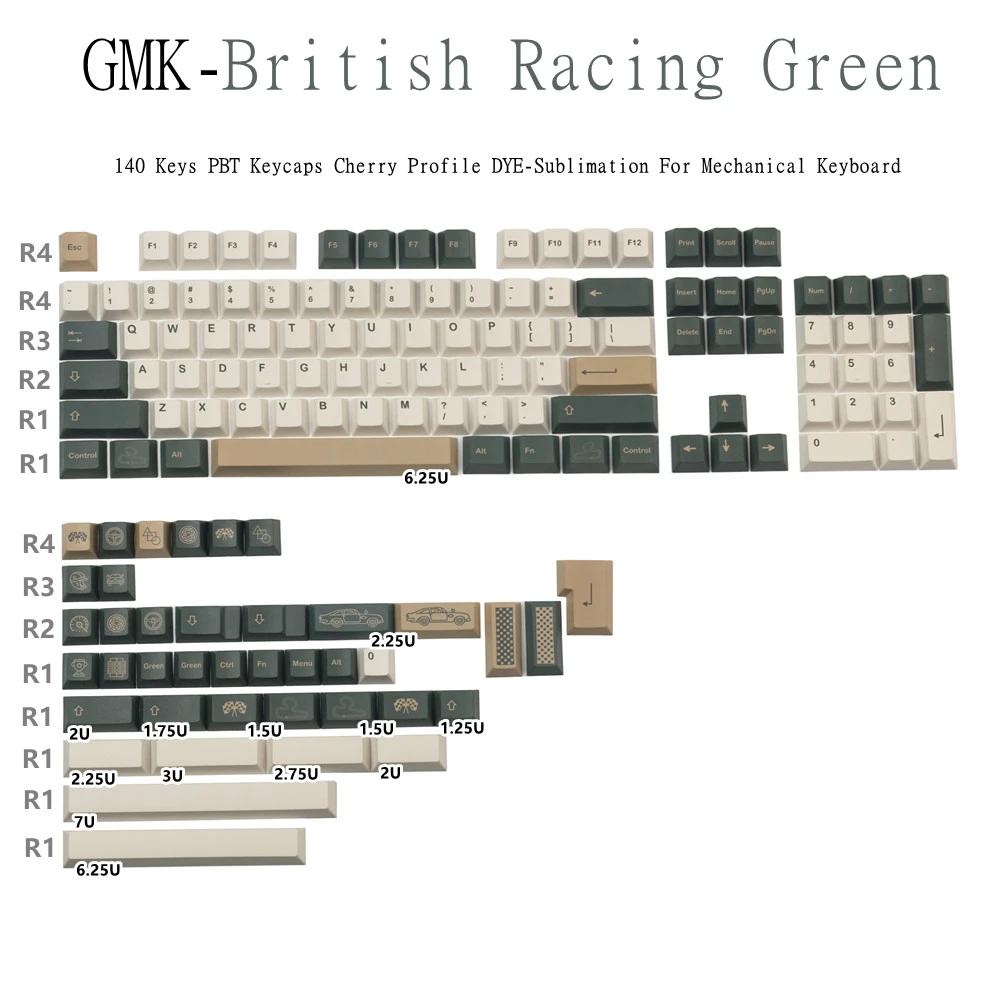 

New 140 Keys GMK Keycaps British Racing Green PBT Keycaps Cherry Profile DYE-Sublimation For Mechanical Keyboard GK61 84 96 104