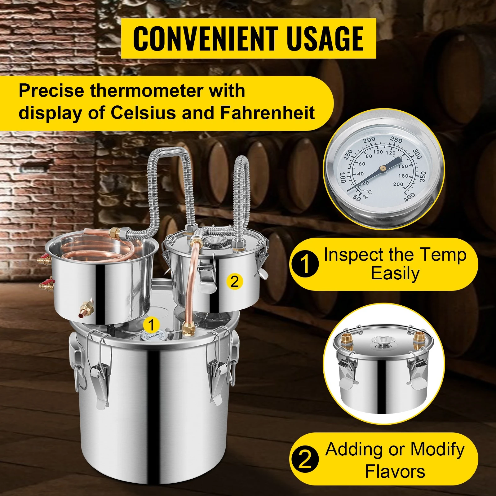 Description Picture 6 of item12L 20L 30L 50L Alcohol Brewing Distiller DIY Moonshine Apparatus Stainless Steel Still Whisky Beer Brandy Home Appliance
