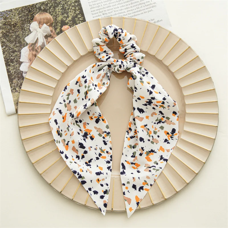 Haar Schal Haarband Chiffon Floral Scrunchie Haar Bands Pferdeschwanz-halter Scrunchy Krawatten Vintage Zubehör für Frauen Mädchen – Detail 9