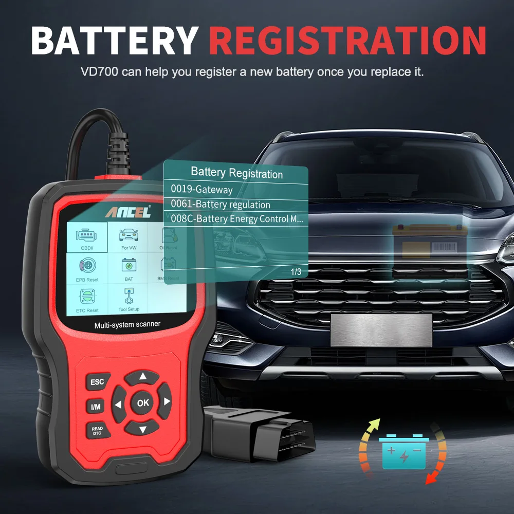 ANCEL VD700 Professional OBD2 Scanner for VW for Audi for Seat for Skoda Oil EPB SAS TPMS Reset Full System Code Reader 4
