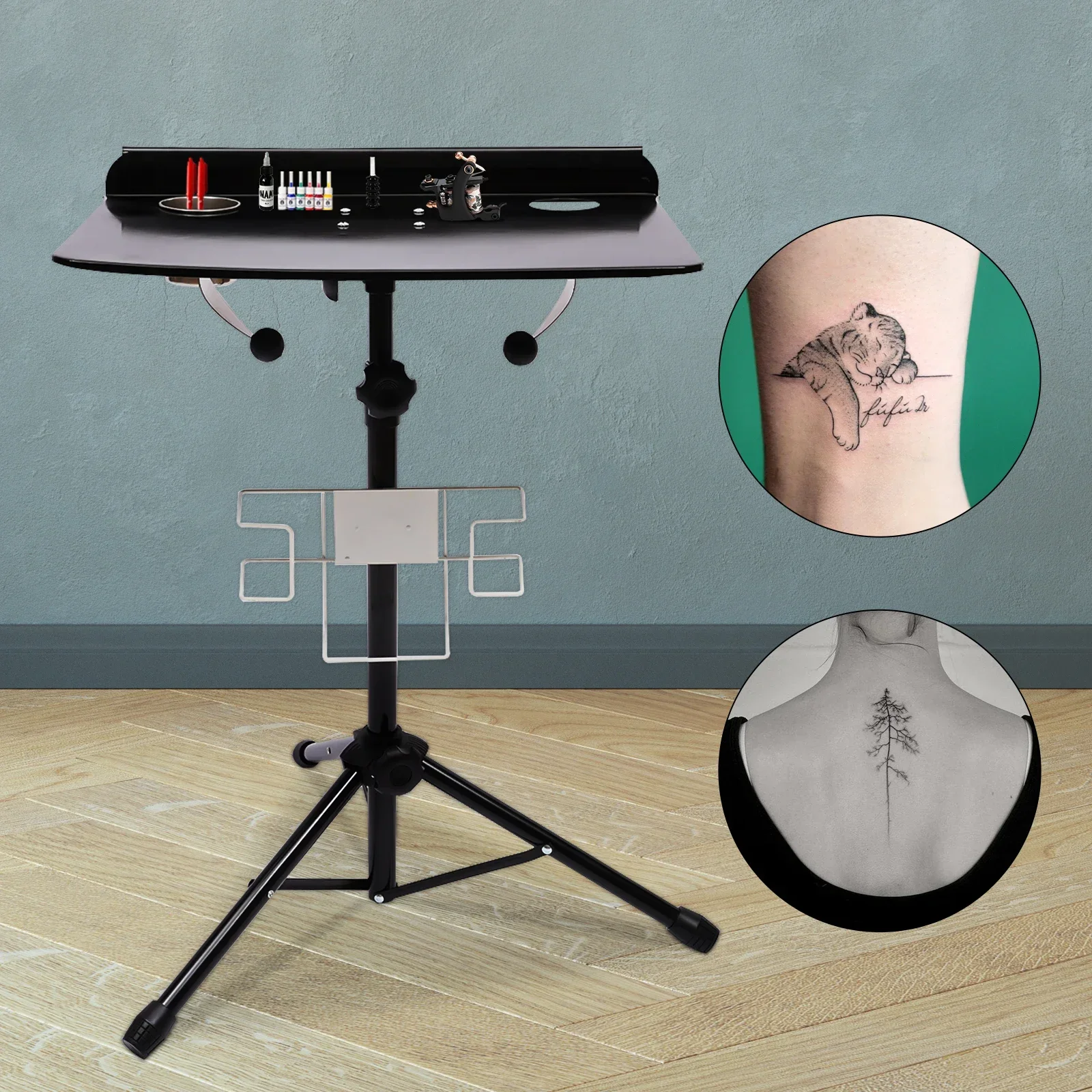 Tragbarer, faltbarer Tattoo-Armlehnenständer, mobiles Display, Arbeitsplatz, Tablett, Schreibtisch, Tisch, Höhe 61–107 cm, verstellbarer Tattoo-Salon-Friseur – Detail 6