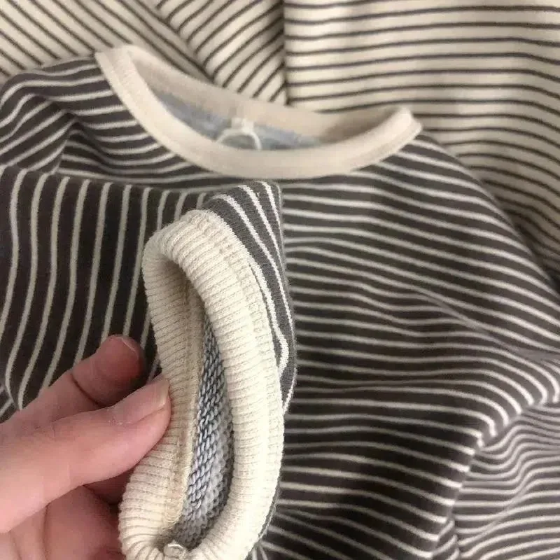 Summer Kids Striped Long Sleeves T-shirt Toddler Girl Loose Bottoming Shirt Boy Baby Casual Tops Fashion Children Cotton Tees