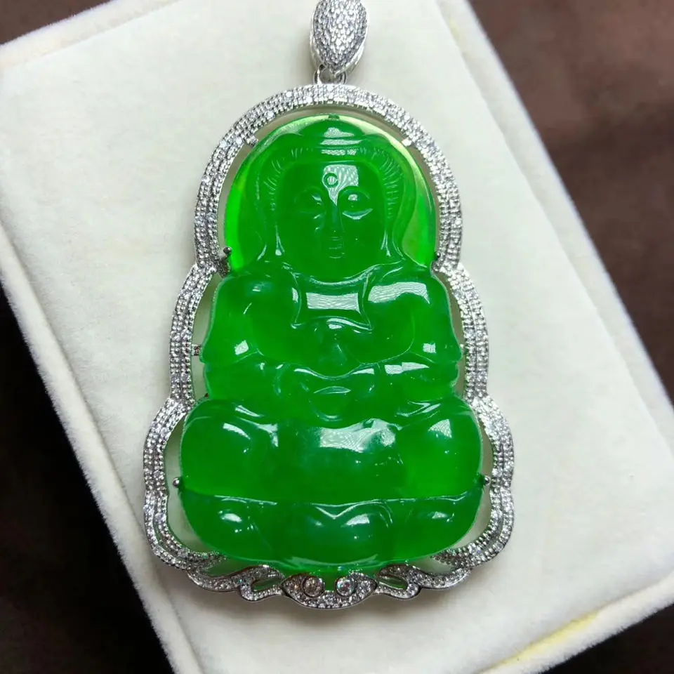 

AAA Green Ice Jadeite Pendant Guanyin Charm Men Women Genuine Natural Burma Certified Jades Stone Guan Yin Pendants Amulet Gifts