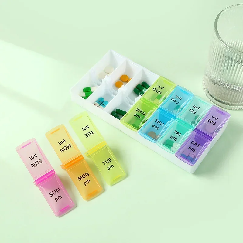 1 Set Pill Box 7 days Organizer 14 grids 3 Times One Day Portable Travel with Large Compartments for Vitamins Medicine Fish Oils