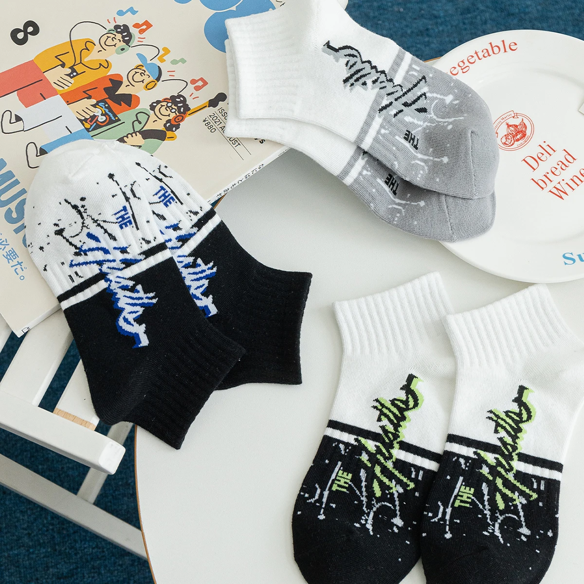 Letter Short Graffiti Breathable Jogging Home Short Socks Naughty Long Short Big Size Unisex School Vintage Simple Streetwear