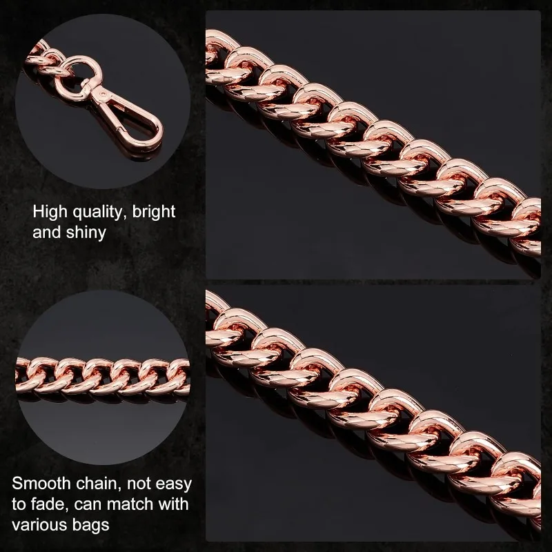 23.8&rdquo; Flat Chain Strap Rose Gold Shoulder Bag Chain Strap Aluminum Purse Replacement Chunky Metal