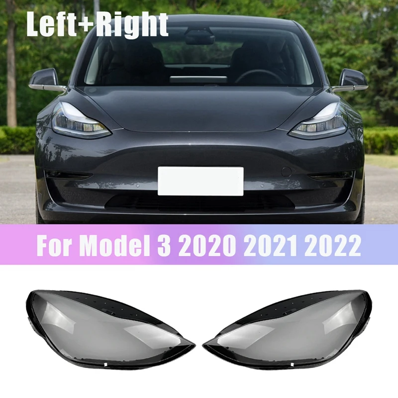 

Left + Right For Tesla Model 3 2020 2021 2022 Car Headlight Lens Cover Front Headlamp Lampshade Lamp Shell Cover Clear