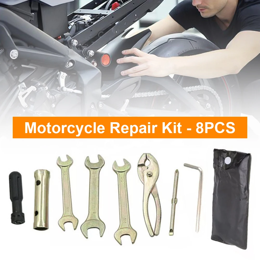 8Pcs Motorcycle Universal Spark Plug Spanner Wrench Socket Tool Kit Screwdriver Wrenches Pliers Motorcycle Repair Tool