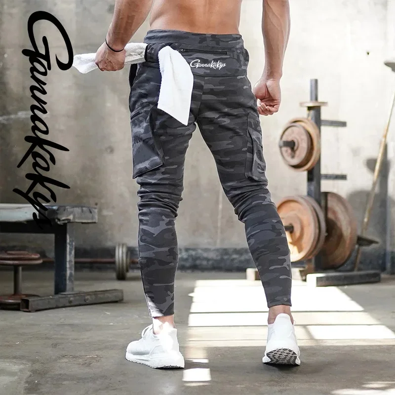 Fishing Pants Men's Sports Strap Camo Moisture Absorbing Pants Fitness Breathable Running Bicycle