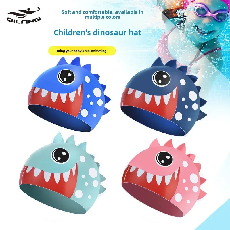 Waterproof Silicone Cartoon Children's Swimming Cap Professional Long Hair Ear Protection Large Size For Boys And Girls Baby