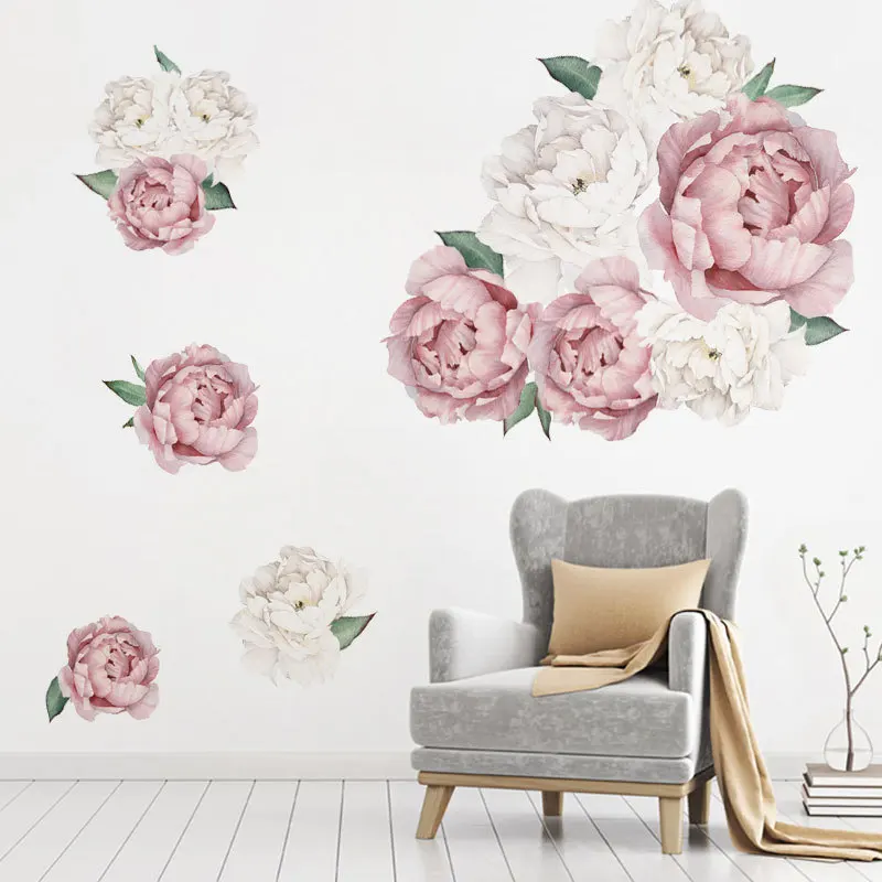 

Watercolor Peony Flowers Wall Stickers Pink and White Decal for Kids Room Living Room Bedroom Home Decoration