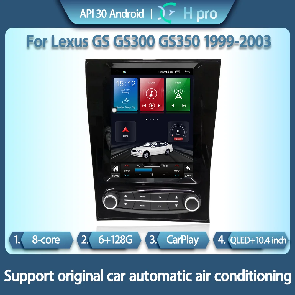 

Автомобильный мультимедийный видеоплеер 10,4 дюйма для Lexus GS GS300 GS350 1999-2003, GPS-навигация, радио, 8 ядер, CarPlay, 4G, вертикальный экран, хост
