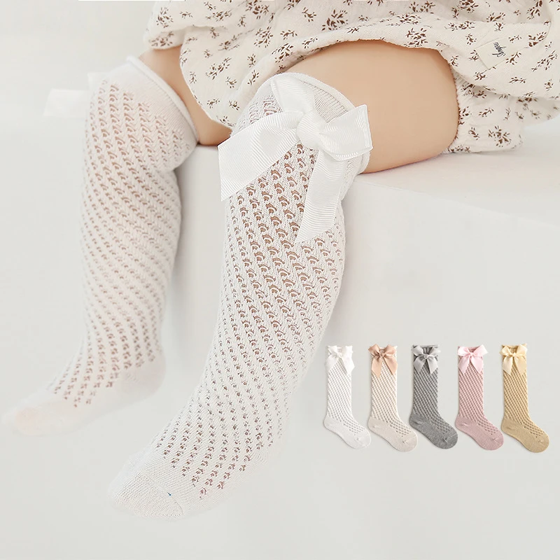 

MILANCEL New Summer Girls Net Stocking Baby Sweet Thin Breathable Bow Long Socks Toddler 3 Pairs a Lot
