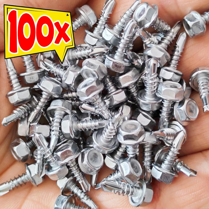 100/20x Self-tapping Screws Stainless Steel Hexagon Washer Head Self Drilling Point Screw with Rubber Rings Fastener Improvement 100/20x Self-tapping Screws Stainless Steel Hexagon Washer Head Self Drilling Point Screw with Rubber Rings Fastener Improvement