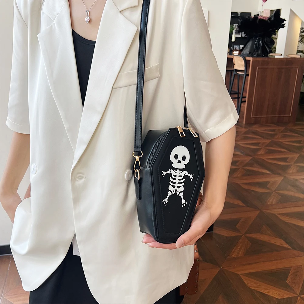 Gothic PU Leather Crossbody Bag for Women Skull Print