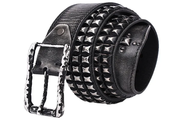 Männer Mode Echt leder Nieten Gürtel Vintage Pin Schnalle Gürtel Punk Rock Kleid Strapon schwarz rot Marke Designer Bund – Detail 9