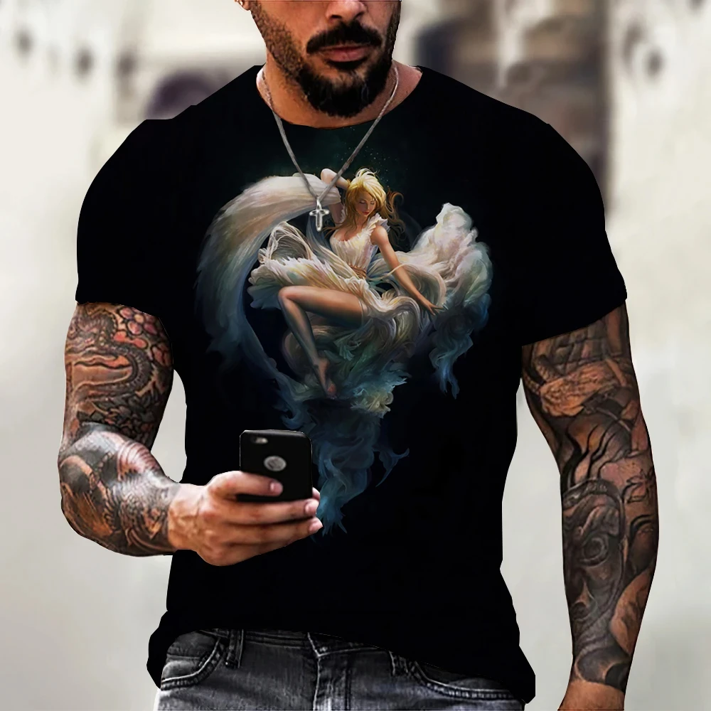 

Angel Pattern 3D Print t shirts Man/ Women Casual Fashion Short Sleeve Tops Kids O Neck T-shirts Summer Oversized Unisex Clothes