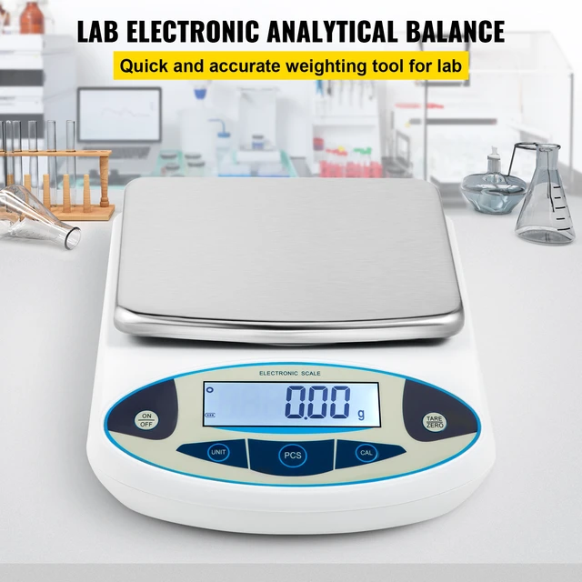 U.S. Solid High Precision Lab Scale Digital Electronic Analytical Balance 2kg x 0.01g, SS Rectangular Pan with Calibration Weight