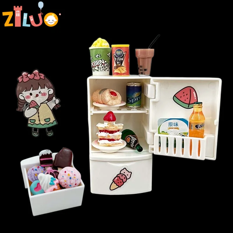 1/12 Miniature Items Dollhouse Mini Toys Refrigerator Food Drinks Model Doll Play Kitchen Accessories Toys for Girls Hamburger vert der ferk swedish chef apron kitchen for girls apron waiter