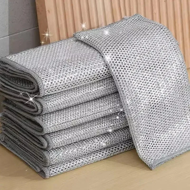 3/50 Stück Draht reinigungs tuch doppelseitig verdicktes Metall Silberdraht Lappen Küchen geschirr Topf Wasch tücher Handtuch saubere Werkzeuge – Detail 1