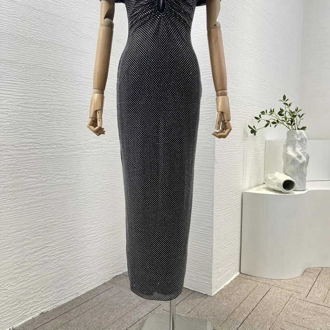 Black Luxury New Diamonds Summer Top Quality Deep V Tube Off The