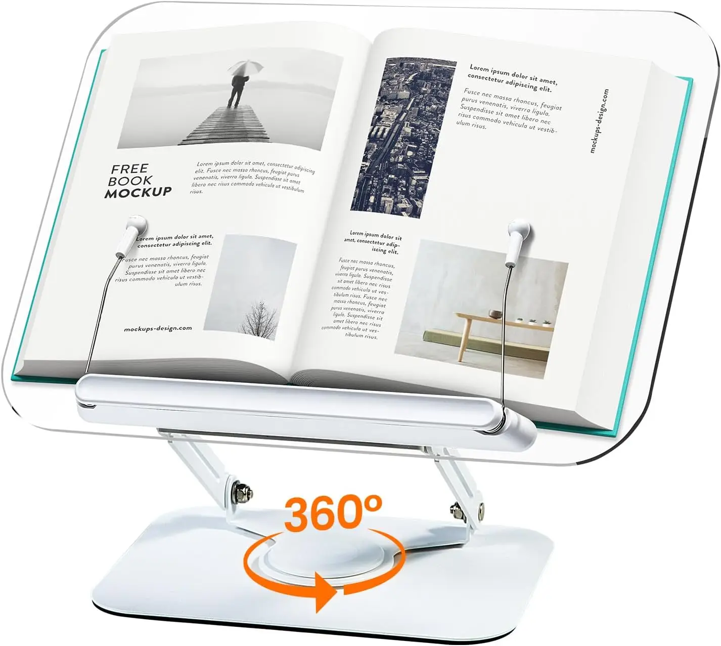 Acrylic Book Stand for Reading, Adjustable Book Holder with 360° Rotating Base &