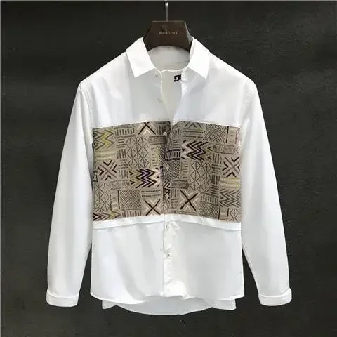 thumbnail image 1 of Camisas para hombre Camisa azul geométrica de gran tamaño para hombre Venta de alta calidad Lujo Nuevo en estilo coreano Moda 2024 con mangas Algodón I, 1 of 5