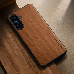 Unique Wooden Pattern PU Leather Phone Case - Stylish Design - A37 (Yellow)