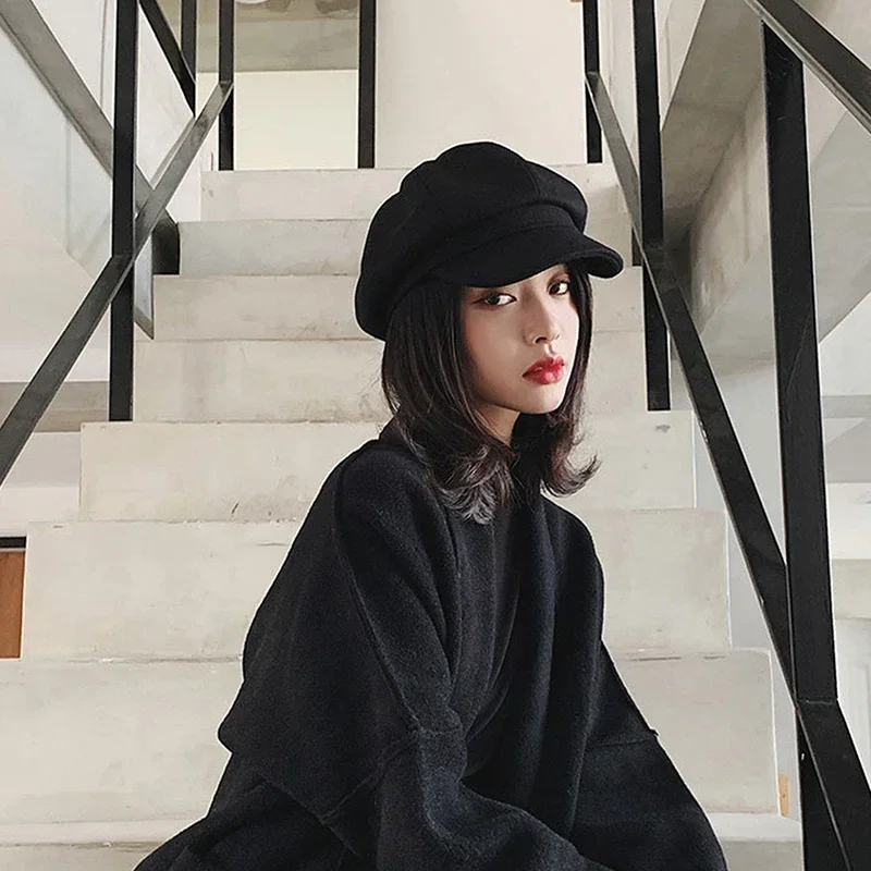 Solid Color Woolen Fashion Beret Autumn Winter Outdoor Cotton Hat Windproof Octagonal Hat Unisex Painter Hats Caps